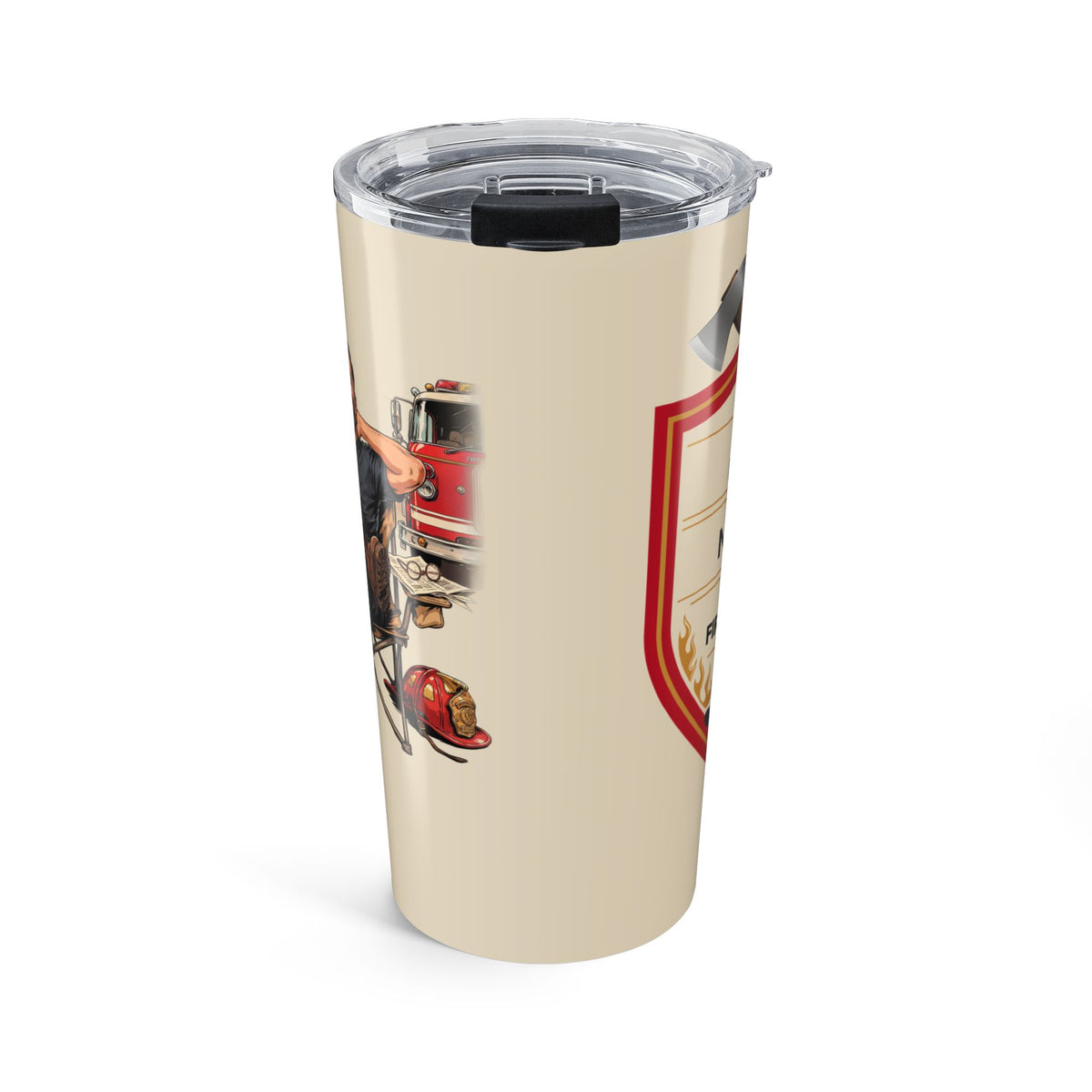 Personalized Retired Firefighter 20oz Gift Tumbler — Retro Fire Truck & Helmet Insulated Travel Mug