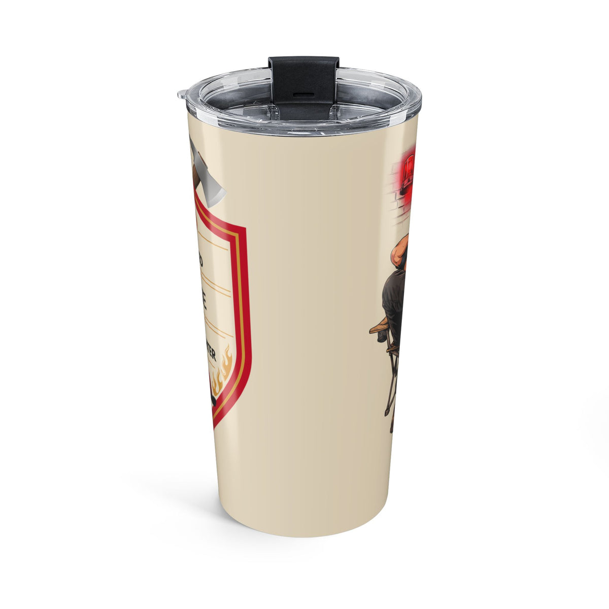Personalized Retired Firefighter 20oz Gift Tumbler — Retro Fire Truck & Helmet Insulated Travel Mug