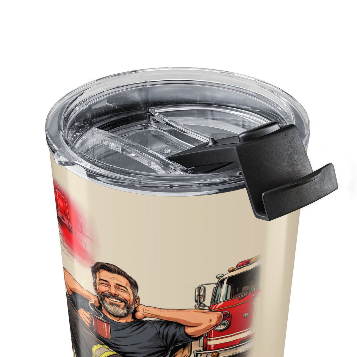 Personalized Retired Firefighter 20oz Gift Tumbler — Retro Fire Truck & Helmet Insulated Travel Mug